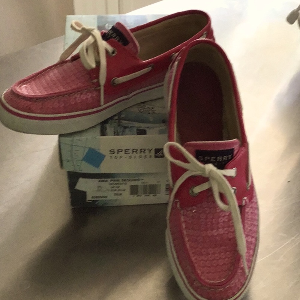 Barbie Pink! Sperry Sequined Top Siders, size 5.5, excellent condition!